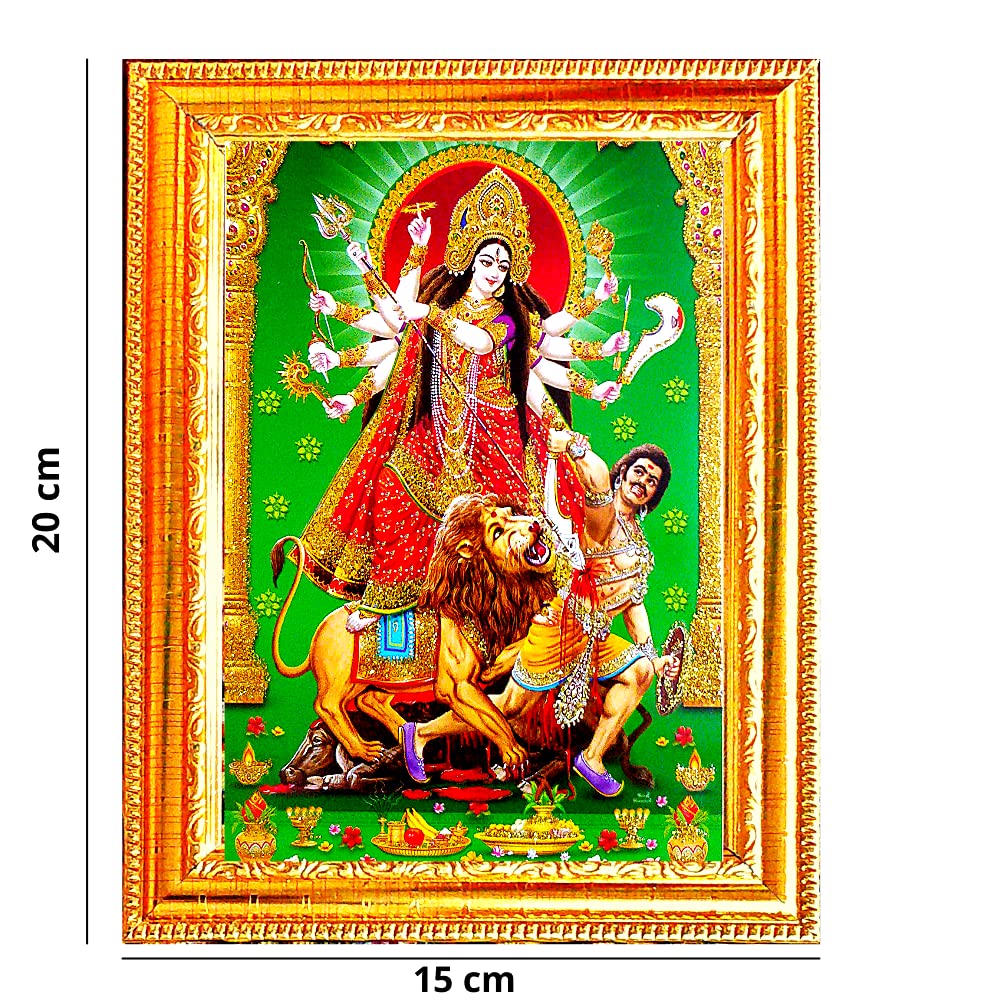 Suninow Durga Mata Photo Frame | God Goddess Religious Framed Painting For Wall And Pooja/Hindu Bhagwan Devi Devta Photo Frame/G